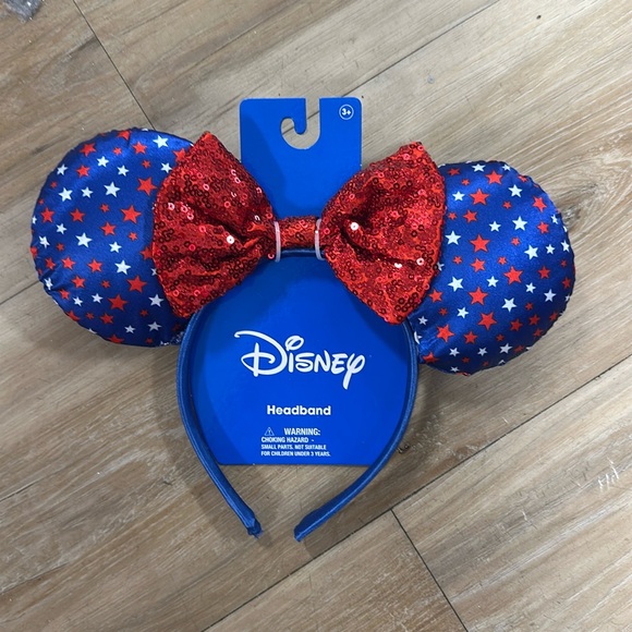 NWT Sequin Minnie Mouse ears with big red bow Fourth of July American headband - Picture 1 of 2